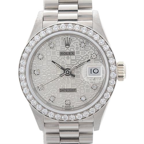 ロレックス 時計 レディース デイトジャスト ダイヤモンド ホワイトゴールド シルバーコンピューター文字盤 自動巻 ROLEX 750WG 69139G 中古
