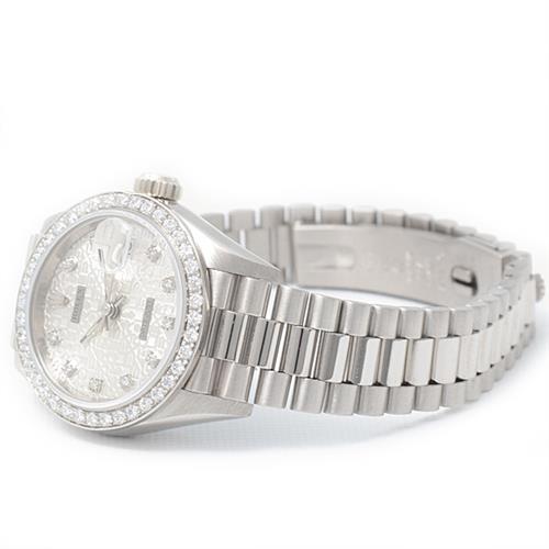 ロレックス 時計 レディース デイトジャスト ダイヤモンド ホワイトゴールド シルバーコンピューター文字盤 自動巻 ROLEX 750WG 69139G 中古