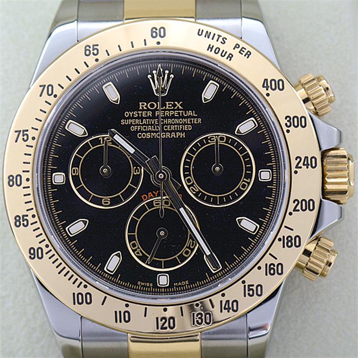 ロレックス 時計 メンズ コスモグラフ デイトナ ランダム ブラック文字盤 イエローゴールド ステンレス ROLEX 116523 SS×YG 中古