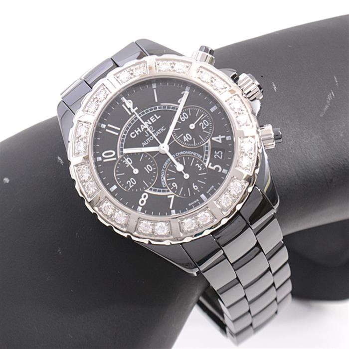 シャネル　時計 メンズ J12 クロノグラフ ダイヤベゼル 自動巻 ブラックセラミック ブラック文字盤 CE CHANEL H1178 中古