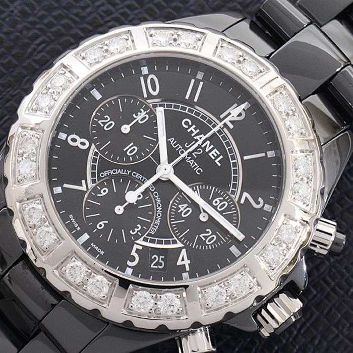 シャネル　時計 メンズ J12 クロノグラフ ダイヤベゼル 自動巻 ブラックセラミック ブラック文字盤 CE CHANEL H1178 中古