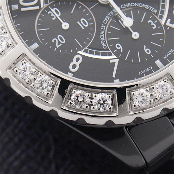 シャネル　時計 メンズ J12 クロノグラフ ダイヤベゼル 自動巻 ブラックセラミック ブラック文字盤 CE CHANEL H1178 中古