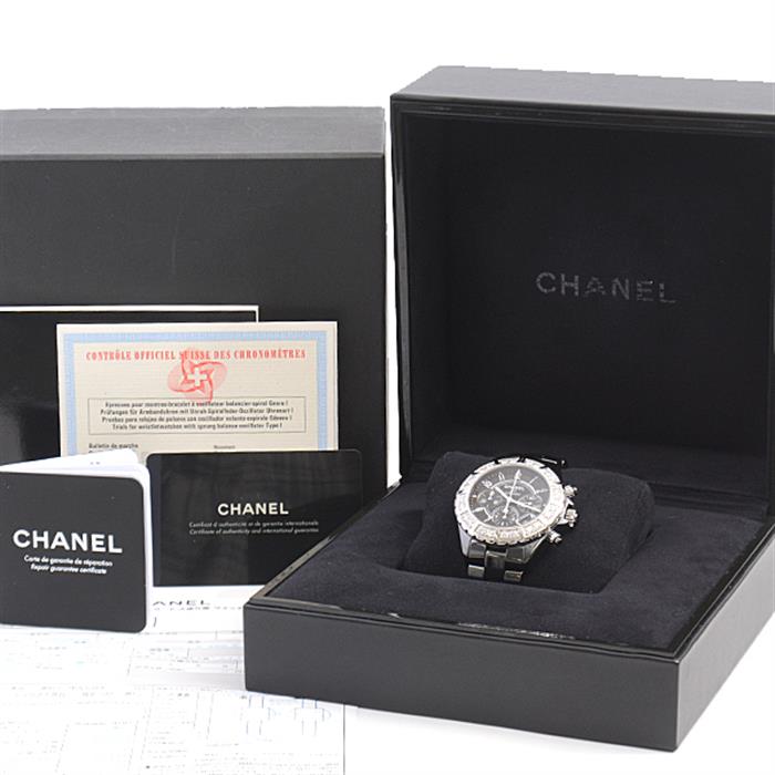 シャネル　時計 メンズ J12 クロノグラフ ダイヤベゼル 自動巻 ブラックセラミック ブラック文字盤 CE CHANEL H1178 中古