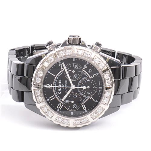 シャネル　時計 メンズ J12 クロノグラフ ダイヤベゼル 自動巻 ブラックセラミック ブラック文字盤 CE CHANEL H1178 中古