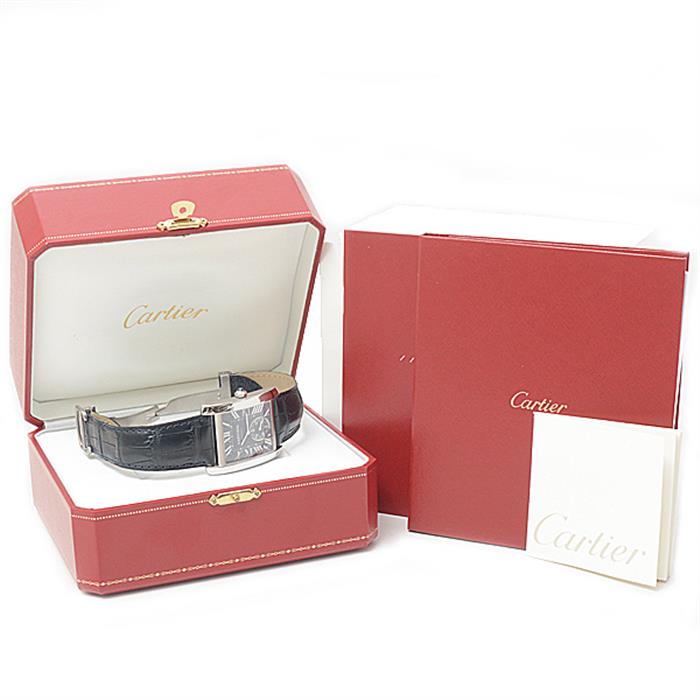 カルティエ 時計 メンズ タンクMC 自動巻 ブルー文字盤 レザーベルト 裏スケ ステンレス Cartier TANK MC SS WSTA0010 中古