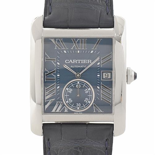 カルティエ 時計 メンズ タンクMC 自動巻 ブルー文字盤 レザーベルト 裏スケ ステンレス Cartier TANK MC SS WSTA0010 中古