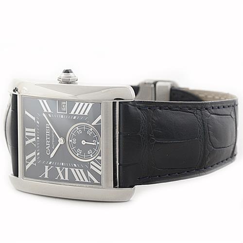 カルティエ 時計 メンズ タンクMC 自動巻 ブルー文字盤 レザーベルト 裏スケ ステンレス Cartier TANK MC SS WSTA0010 中古