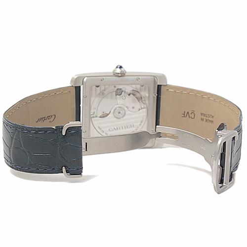 カルティエ 時計 メンズ タンクMC 自動巻 ブルー文字盤 レザーベルト 裏スケ ステンレス Cartier TANK MC SS WSTA0010 中古