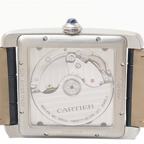 カルティエ 時計 メンズ タンクMC 自動巻 ブルー文字盤 レザーベルト 裏スケ ステンレス Cartier TANK MC SS WSTA0010 中古