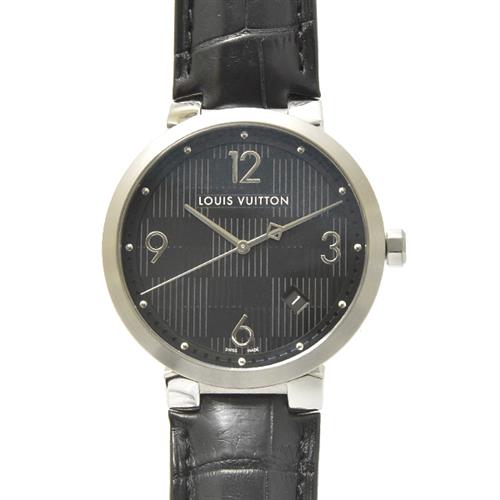 ルイ・ヴィトン LOUIS VUITTON タンブールスリム　ダミエ Q1D07 ステンレススチール 純正ベルト クオーツ メンズ 腕時計