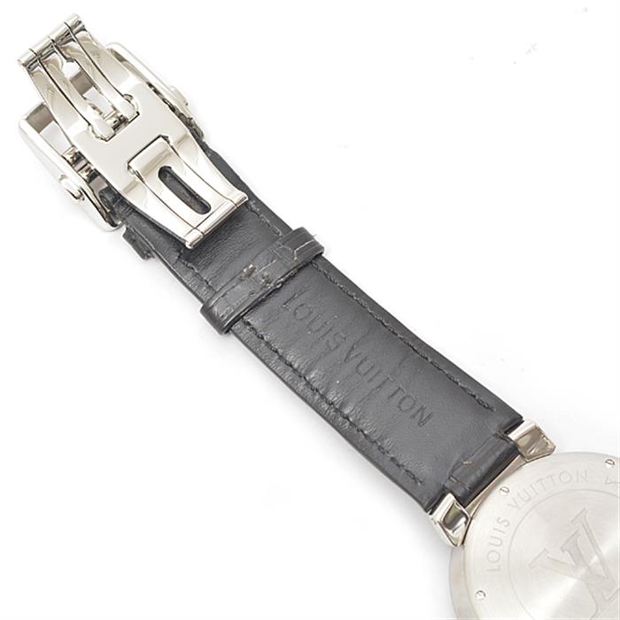 ルイヴィトン 時計 メンズ ダミエ タンブール スリム ブラック文字盤 電池式 ブラック Louis Vuitton Q1D00 SS 中古