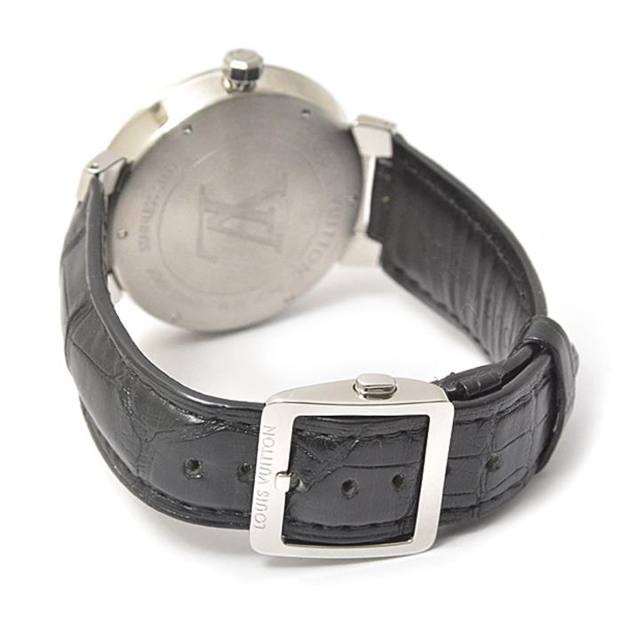 ルイヴィトン 時計 メンズ ダミエ タンブール スリム ブラック文字盤 電池式 ブラック Louis Vuitton Q1D00 SS 中古