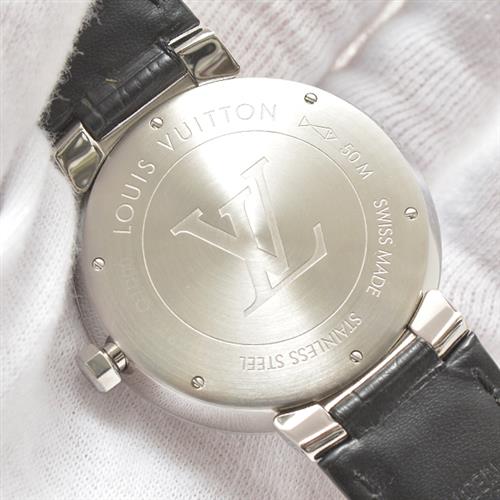 ルイ・ヴィトン LOUIS VUITTON タンブールスリム　ダミエ Q1D07 ステンレススチール 純正ベルト クオーツ メンズ 腕時計