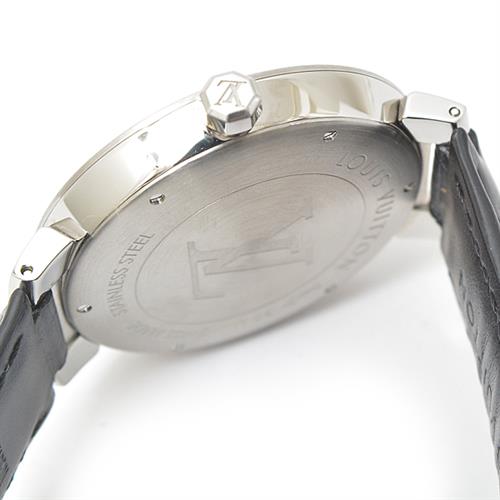 ルイヴィトン 時計 メンズ ダミエ タンブール スリム ブラック文字盤 電池式 ブラック Louis Vuitton Q1D00 SS 中古