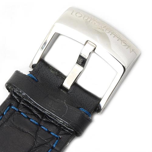 ルイヴィトン 時計 メンズ タンブール GMT ブルー文字盤 自動巻 ステンレス レザーベルト Louis Vuitton Q1157 SS 中古