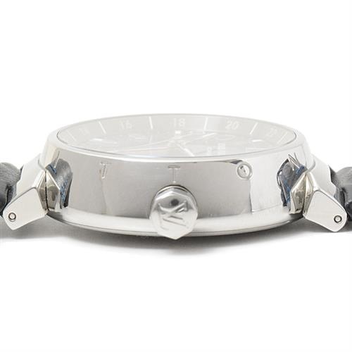 ルイヴィトン 時計 メンズ タンブール GMT ブルー文字盤 自動巻 ステンレス レザーベルト Louis Vuitton Q1157 SS 中古