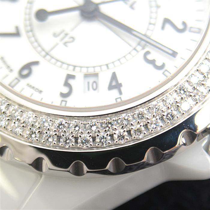 シャネル 時計 レディース J12 2重ダイヤモンド ベゼル 33mm 電池式 ホワイト文字盤 セラミック ステンレス CHANEL H0967 CE×SS 中古