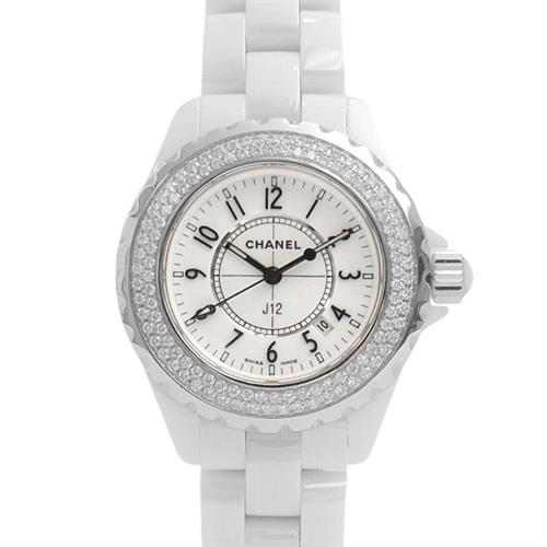 シャネル 時計 レディース J12 2重ダイヤモンド ベゼル 33mm 電池式 ホワイト文字盤 セラミック ステンレス CHANEL H0967 CE×SS 中古