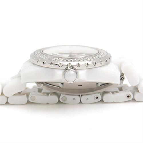 シャネル 時計 レディース J12 2重ダイヤモンド ベゼル 33mm 電池式 ホワイト文字盤 セラミック ステンレス CHANEL H0967 CE×SS 中古