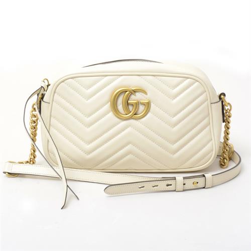 グッチ バッグ レディース GGマーモント ショルダーバッグ レザー ホワイト 447632 GUCCI 中古