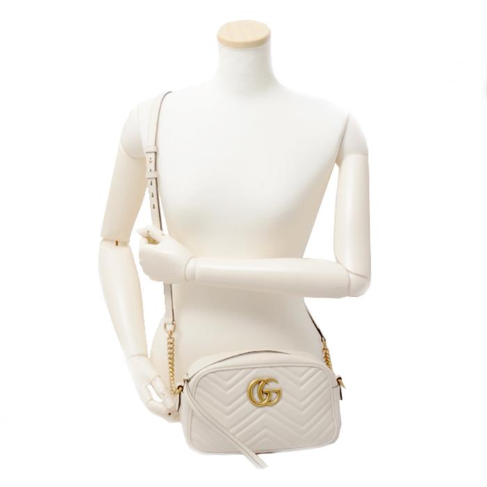 グッチ バッグ レディース GGマーモント ショルダーバッグ レザー ホワイト 447632 GUCCI 中古