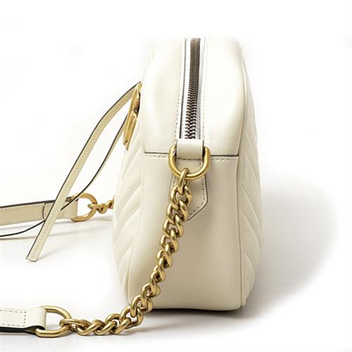 グッチ バッグ レディース GGマーモント ショルダーバッグ レザー ホワイト 447632 GUCCI 中古