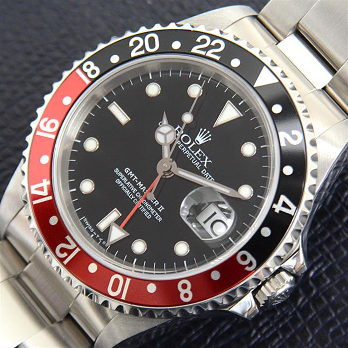 ロレックス 時計 メンズ GMTマスター2 黒×赤ベゼル ブラック文字盤 U番 自動巻き ステンレス ROLEX 16710 SS 中古