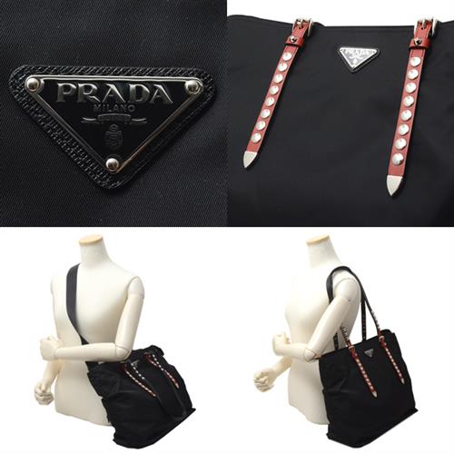 プラダ バッグ レディース トートバッグ ショルダーバッグ 2WAY スタッズ ナイロン ブラック PRADA 1BG212 中古