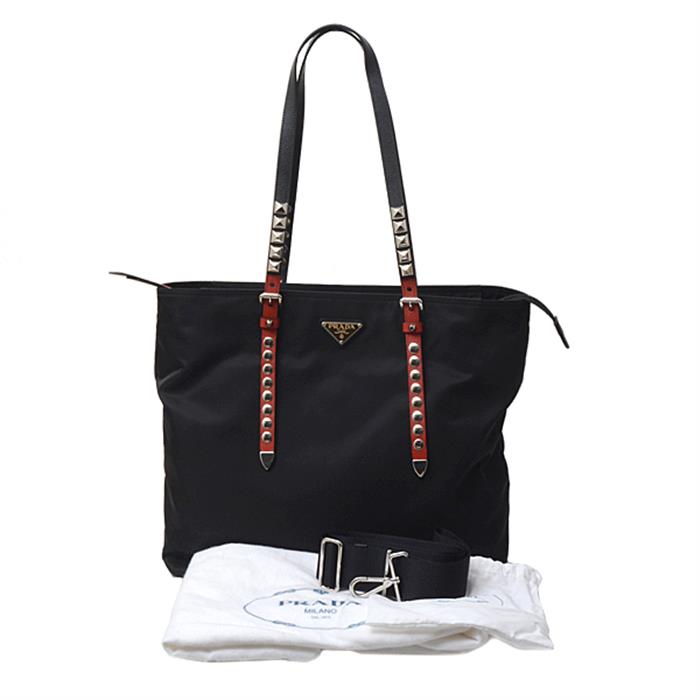 プラダ バッグ レディース トートバッグ ショルダーバッグ 2WAY スタッズ ナイロン ブラック PRADA 1BG212 中古