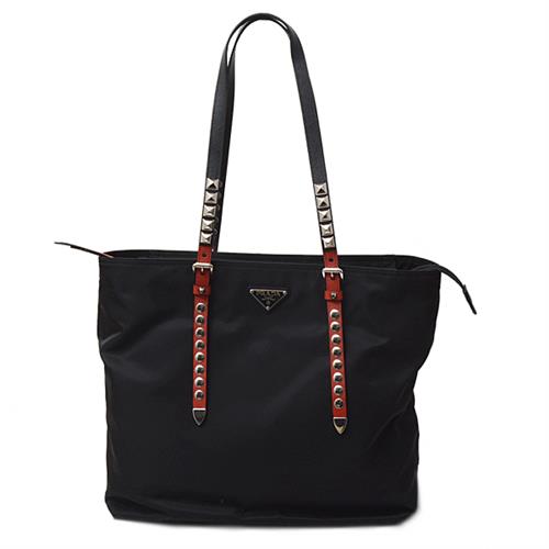 プラダ バッグ レディース トートバッグ ショルダーバッグ 2WAY スタッズ ナイロン ブラック PRADA 1BG212 中古