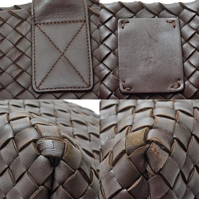 ボッテガヴェネタ バッグ レディース メンズ イントレチャート カバPM トートバッグ ポーチ付 レザー ブラウン BOTTEGA VENETA 141498 中古