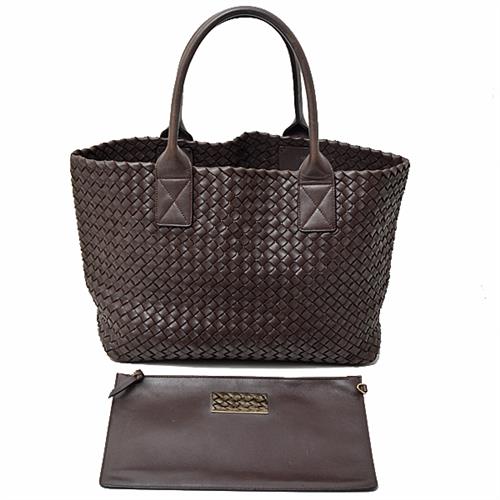 ボッテガヴェネタ バッグ レディース メンズ イントレチャート カバPM トートバッグ ポーチ付 レザー ブラウン BOTTEGA VENETA 141498 中古