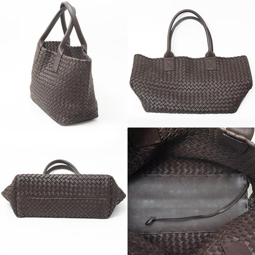 ボッテガヴェネタ バッグ レディース メンズ イントレチャート カバPM トートバッグ ポーチ付 レザー ブラウン BOTTEGA VENETA 141498 中古
