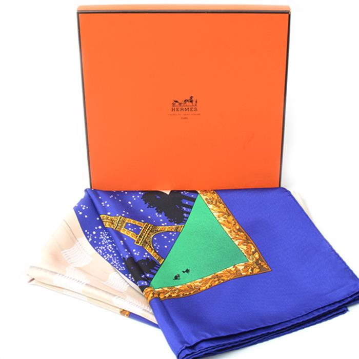 エルメス スカーフ レディース カレ90 Souvenirs de Paris パリの思い出　エッフェル塔100周年 シルク HERMES 中古