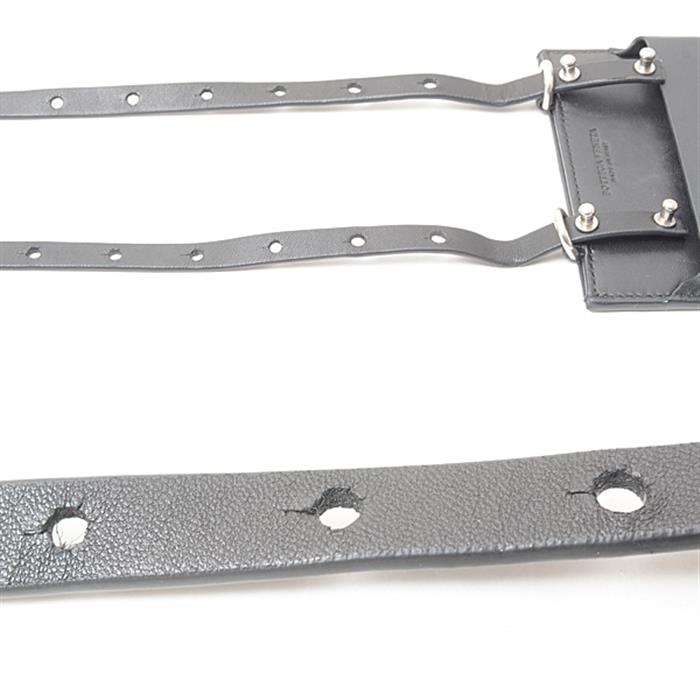 ボッテガヴェネタ 小物 メンズ イントレチャート フォンポーチ ネックストラップ レザー ブラック BOTTEGA VENETA 578205 中古