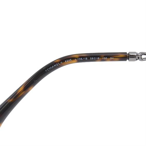 シャネル 眼鏡 レディース チェーンデザイン ラウンド サングラス グラスコード付き ブラウン べっ甲柄 シルバー CHANEL CH4245 中古
