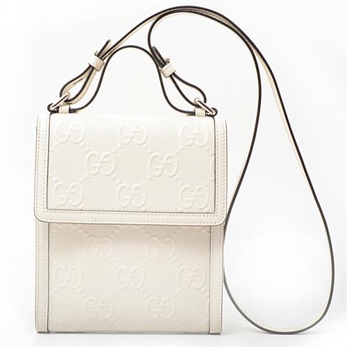グッチ バッグ レディース メンズ GGエンボス メッセンジャーバッグ 2WAY ハンドバッグ ショルダー アイボリー GUCCI 625782 レザー 中古
