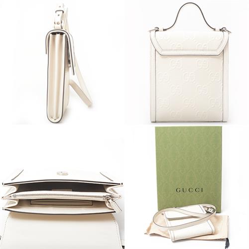 グッチ バッグ レディース メンズ GGエンボス メッセンジャーバッグ 2WAY ハンドバッグ ショルダー アイボリー GUCCI 625782 レザー 中古