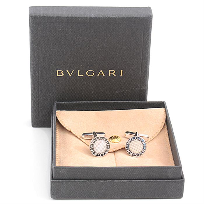 ブルガリ カフス メンズ ブルガリブルガリ カフリンクス サークル スウィブル式 ケース付 ホワイトゴールド BVLGARI 750WG 中古