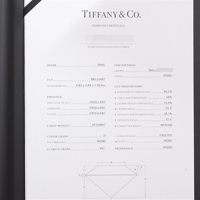 ティファニー 指輪 レディース ソレスト オーバル ダイヤモンド リング D0.20ct D-VS1-3EX 7号 プラチナ TIFFANY PT950 中古