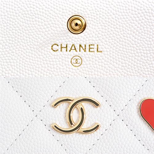 シャネル 財布 レディース キャビアスキン 三つ折り コンパクトウォレット トランプ ホワイト CHANEL 未使用展示品