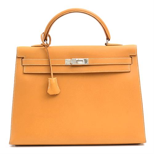 エルメス バッグ レディース ケリー35 外縫い □A刻 シルバー金具 ナチュラル ライトブラウン ボックスカーフ HERMES 中古