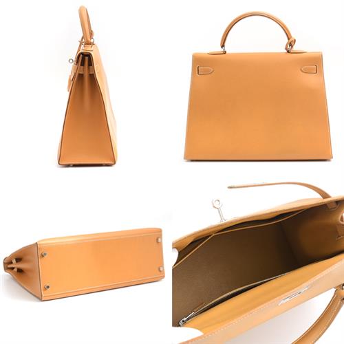 エルメス バッグ レディース ケリー35 外縫い □A刻 シルバー金具 ナチュラル ライトブラウン ボックスカーフ HERMES 中古