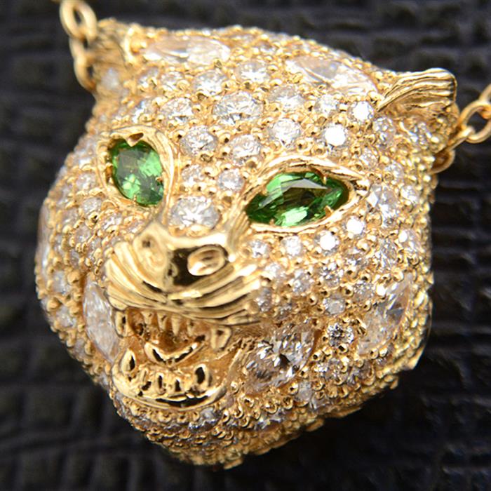 グッチ ネックレス レディース ル マルシェ デ メルヴェイユ パヴェダイヤモンド ネックレス イエローゴールド GUCCI 750YG 中古