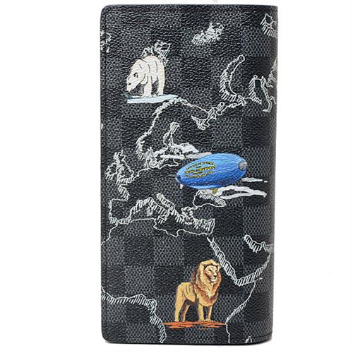 ルイヴィトン 財布 メンズ レディース ダミエグラフィット ポルトフォイユブラザNM 二つ折り長財布 ブラック Louis Vuitton N40202 中古