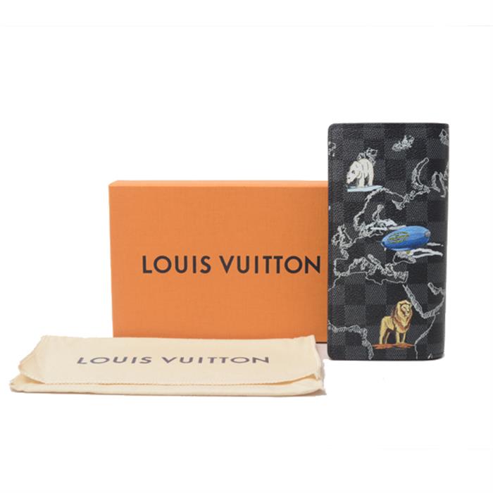 ルイヴィトン 財布 メンズ レディース ダミエグラフィット ポルトフォイユブラザNM 二つ折り長財布 ブラック Louis Vuitton N40202 中古