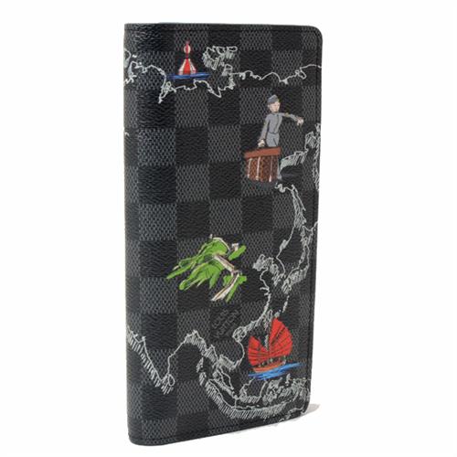 ルイヴィトン 財布 メンズ レディース ダミエグラフィット ポルトフォイユブラザNM 二つ折り長財布 ブラック Louis Vuitton N40202 中古