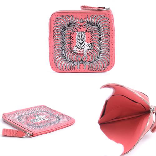 エルメス バッグ レディース カレ ポケット ポーチ Y刻印 ミニポーチ 王者の虎 ローズエテ ピンク HERMES 中古