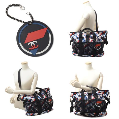 シャネル バッグ レディース メンズ ユニセックス エアライン 2WAY ハンドバッグ ショルダーバッグ ナイロン ホワイト×レッド×ブルー CHANEL 中古