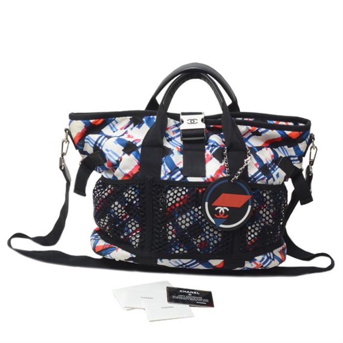 シャネル バッグ レディース メンズ ユニセックス エアライン 2WAY ハンドバッグ ショルダーバッグ ナイロン ホワイト×レッド×ブルー CHANEL 中古